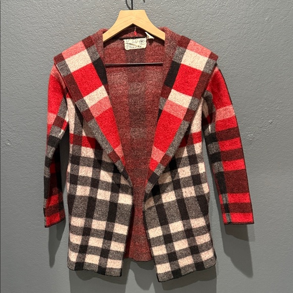 NWOT Anthropologie Field Flower Wool Plaid Sweater Cardigan Hoodie Coat Sz XS - Picture 3 of 14